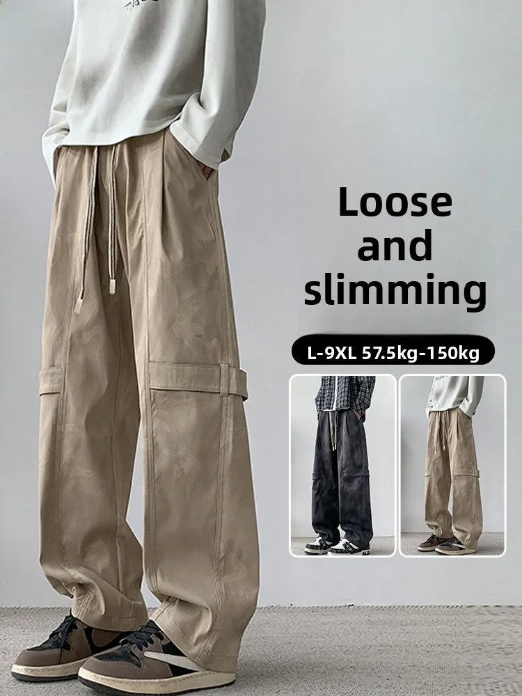 

Мужские рабочие брюки большого размера, осенняя новинка, ретро-камуфляж, прямые, свободные, струящиеся, широкие штанины, модные, повседневные.