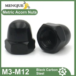 10Pcs/lot Black Carbon Steel Metric Acorn Nuts M3 M4 M5 M6 M8 M10 M12 Domed Cap Nuts Crown Hex Nut