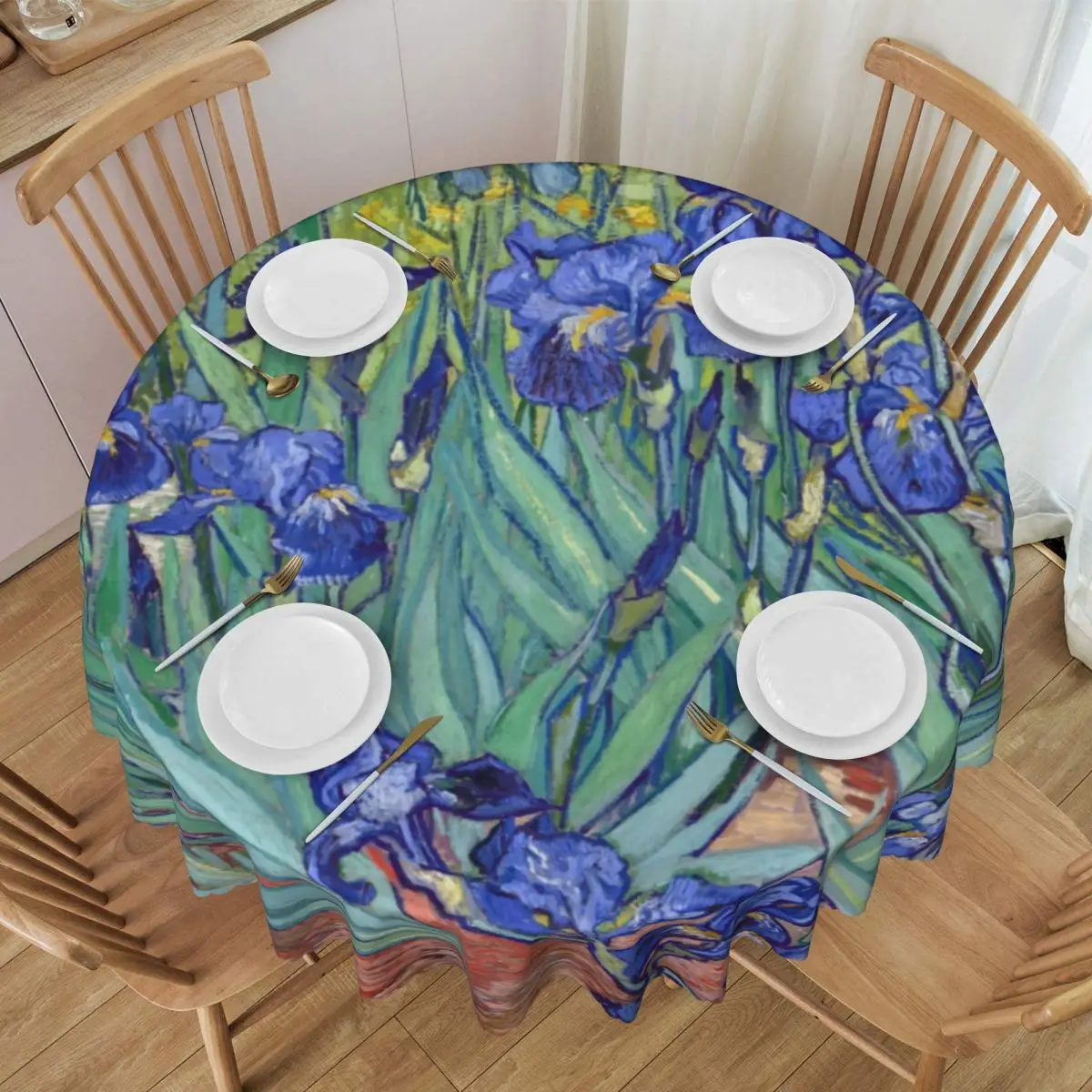 Custom Irises By Vincent Van Gogh Round Tablecloths 60 Inch Art Flowers Painting Table Cover for Wedding Table Cloth