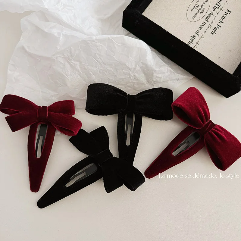 Minimalista Bowknot BB Clip, Presilhas Vinho Vermelho, Clipe Lateral Bang, Pin de Cabelo Cortado, Cocar, Novo, Outono, Inverno