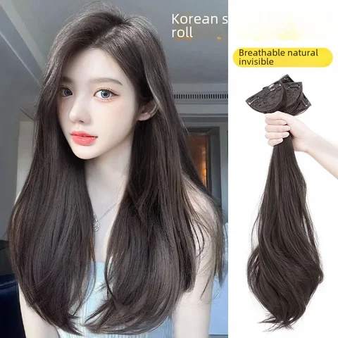 Toppa per capelli lunghi lisci in tre pezzi micro ricci stile coreano da donna Toppa per estensione dei capelli di simulazione leggermente in spugna
