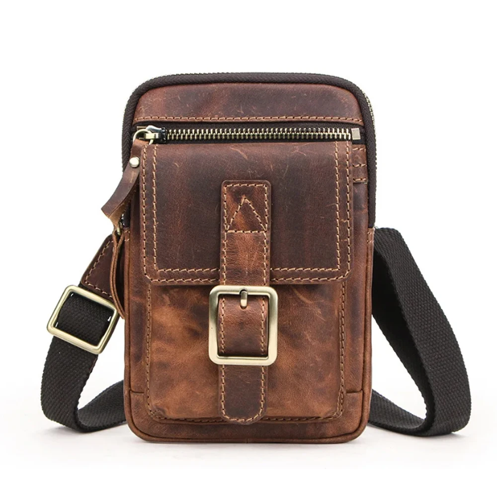 

HTSMB157 -Retro Crazy Horse Leather Men's Shoulder Crossbody Bag Fashion Genuine Leather Sports Waist Bag