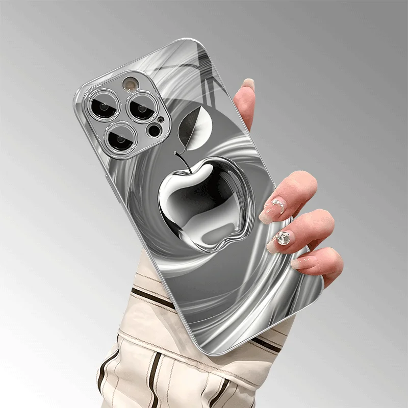 

Silver crystal apple Glass Phone Case for coque iphone for iphone casе mobile phones for iPhone 17、16、15、14、13、12、11pm Pro Plus