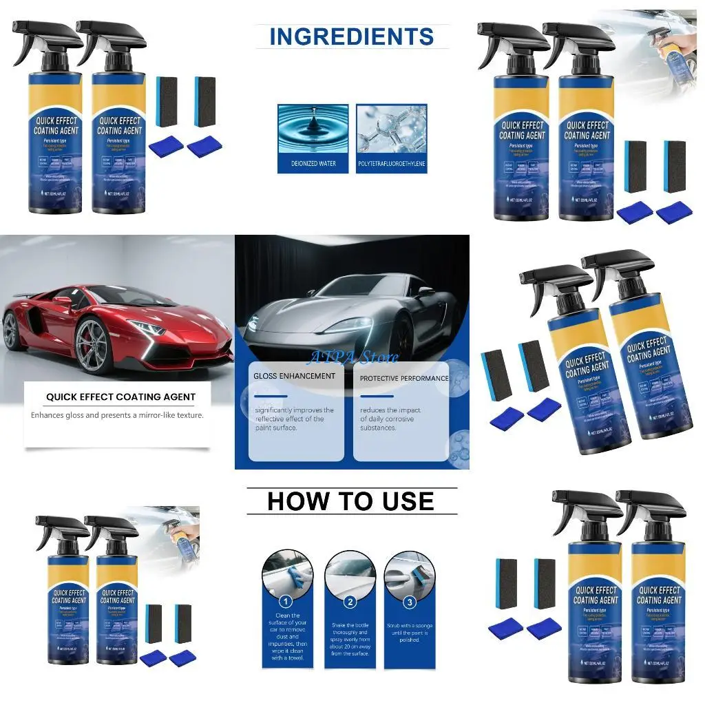 

U13C Pack Of 2 PTFE Car Coating Sprayed Protectant Long Lasting Waterproof Formula For Scratch Resistance Long Lasting