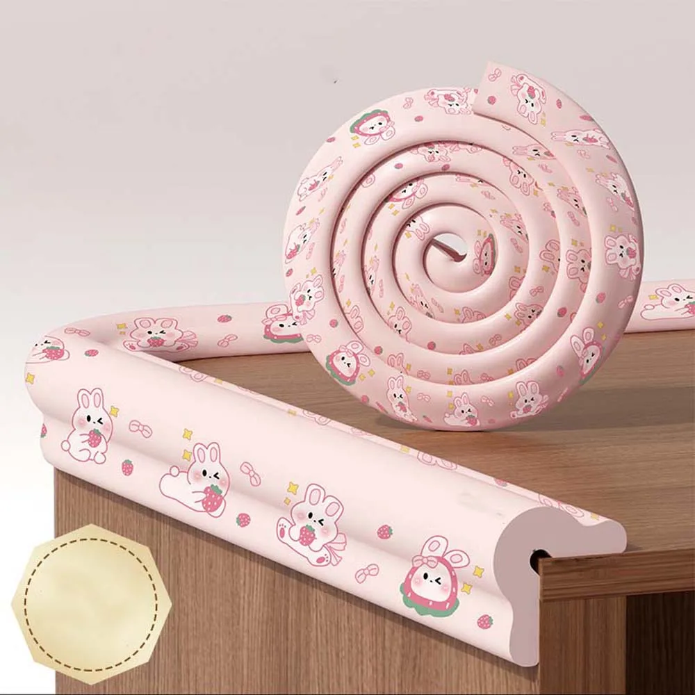 

Мягкая детская полоса для предотвращения столкновений, двусторонняя лента, бесследный угловой защитный чехол для стола, мультяшный бежевый NBR, угловые стены