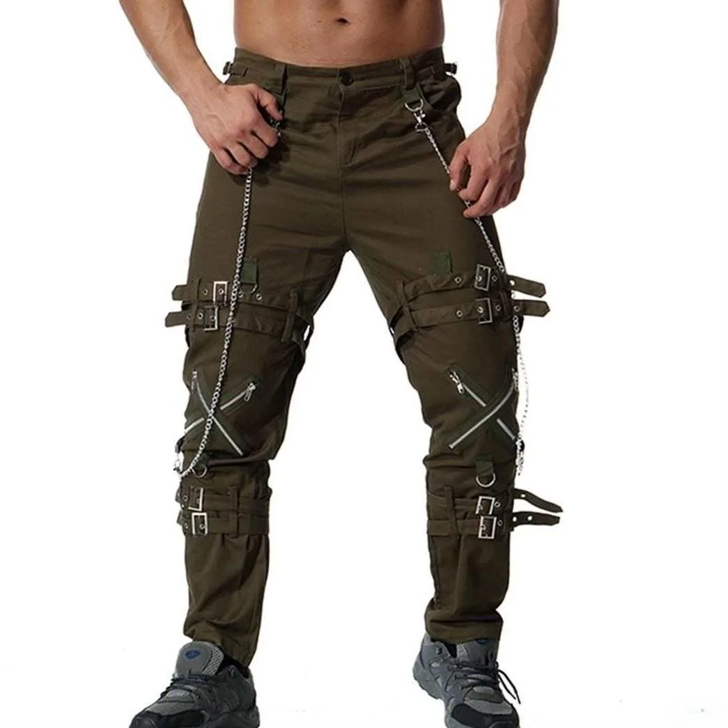 

Модные мужские повседневные брюки с металлическим декором, джинсы большого размера, свободный крой, прямые штанины, на молнии, удобные хлопковые рабочие брюки