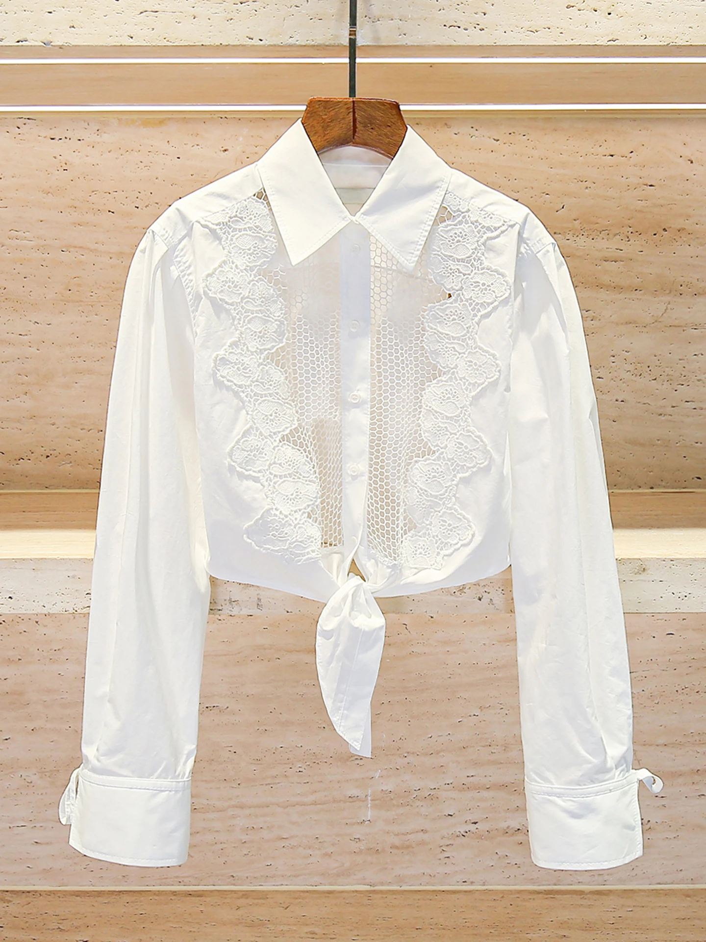 

Ele Embroidered Lace irt with Belt Design for Women Summer Faion High Waist Straight Cut Long Sve Simple Sle