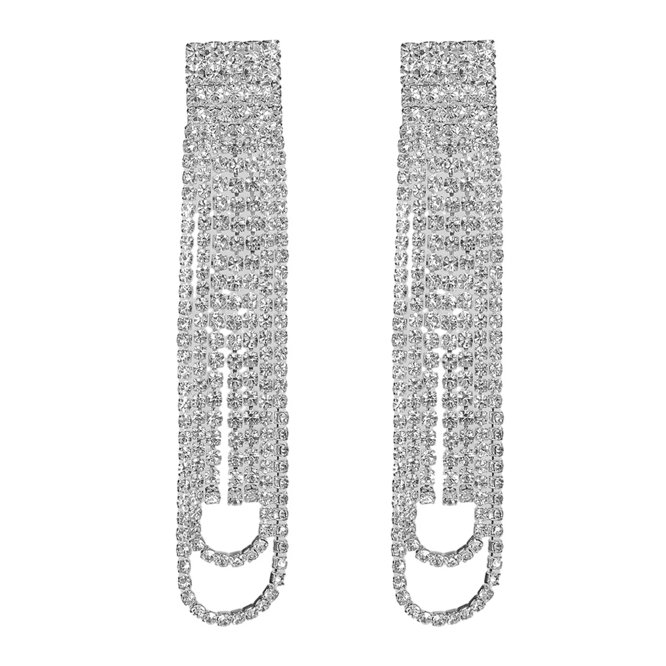 

Fashion Long Tassel Crystal Drop Earrings for Women Silver Color Rhinestone Dangle Earring Wedding Party Jewelry