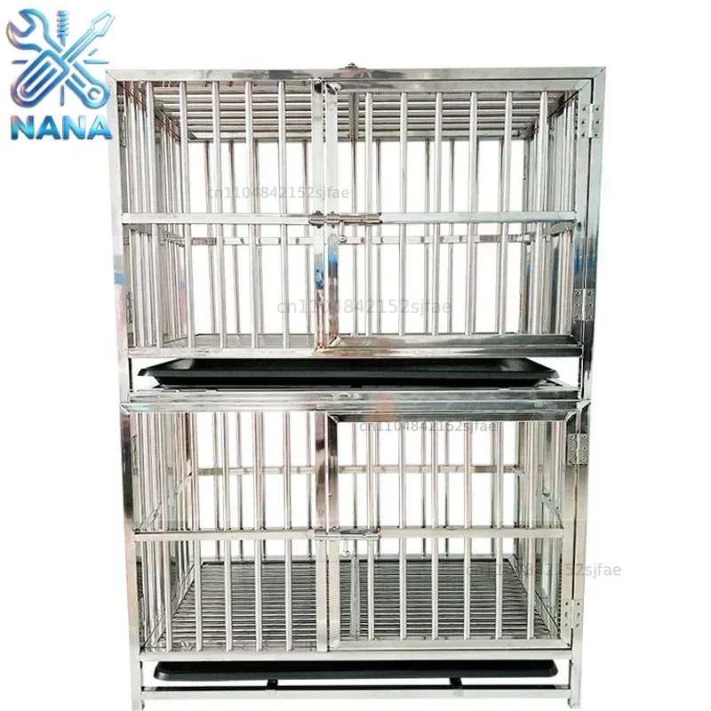 Design Stainless Steel Foldable Dog Kennels Durable Xxl Large Double Layers Pet Cages Carriers & Houses Dog Cage with Wheel