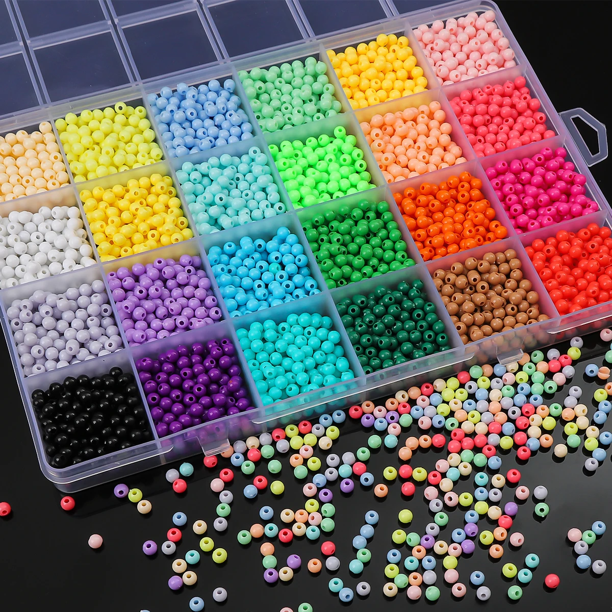 

24 Colors 4mm Acrylic Round Beads Set | 3600Pcs DIY Jewelry Kit for Handmade Bracelets/Necklaces/Earrings