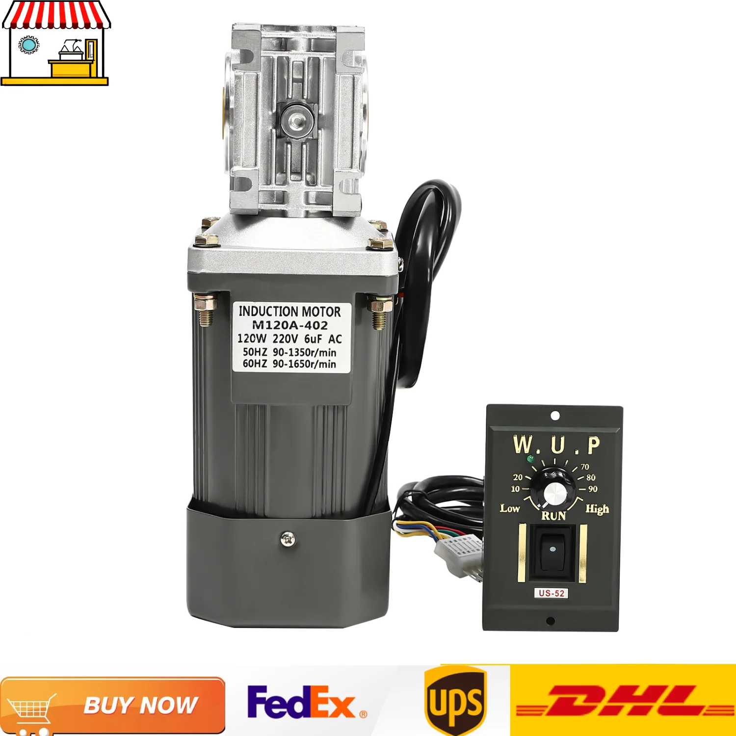 Image of Schneckengetriebemotor mit Drehzahlregler | AC 220V RV30 Elektromotor | 120W 30K CNC- und mechanische Geräte mit Drehzahlregelungsmotor