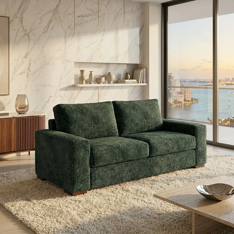 

Modena 2-Seater Sofa – USA Made, 5-Day Shipping, Custom Fabric, Antique Charcoal Green Velvet Classic Style