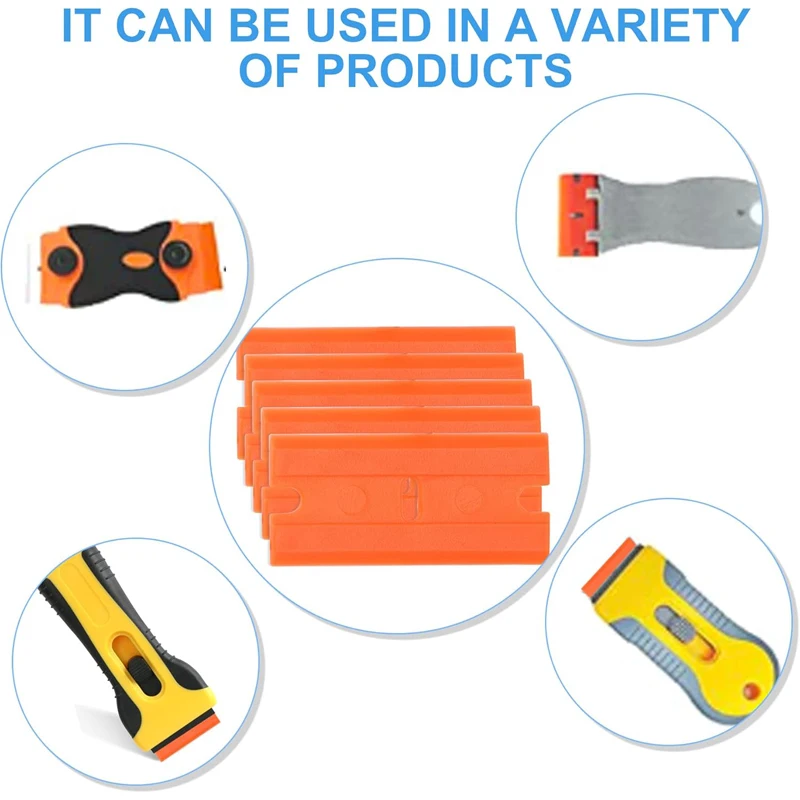 2PCS Window Glass Cleaning Scraper Tool and 100PCS Plastic Razor Blade Gasket Remover Adhesive Sticker Remover for Decals Labels
