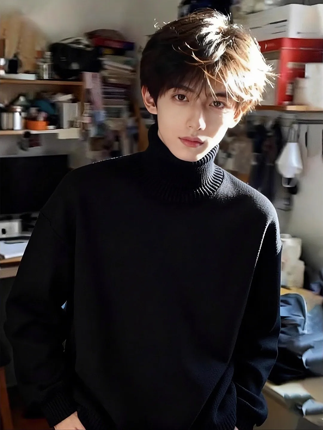 

Men's High Collar Fce Lined Knit Sweater Thiened Winter Leisure Sle Youthful Feeling Soft Polyester Blend Warmth