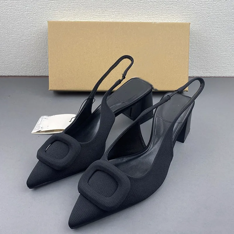 

PSEEWE Black Heels Shoes Women 2024 Autumn Pointed Toe Heeled Sandals Coarse Heeled Elegant Women Heels Office Lady Heeled Shoes