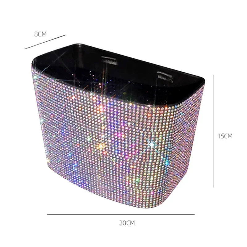 Full New Rhinestone Car Trash Can Storage Bins Plastic Color Diamond Back Storage Box Waterproof Trash Grabber Car Hanging Acces