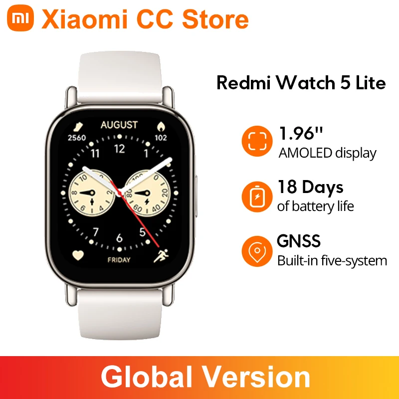 Global Version Xiaomi Redmi Watch 5 Lite 1.96'' AMOLED display 18-Day Battery life Built-in GNSS 5ATM Bluetooth® calling