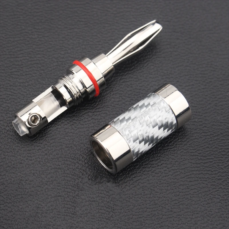 Tornillos de enchufe Banana de fibra de carbono chapado en rodio, conector de Cable de altavoz DIY de bloqueo, 8 piezas