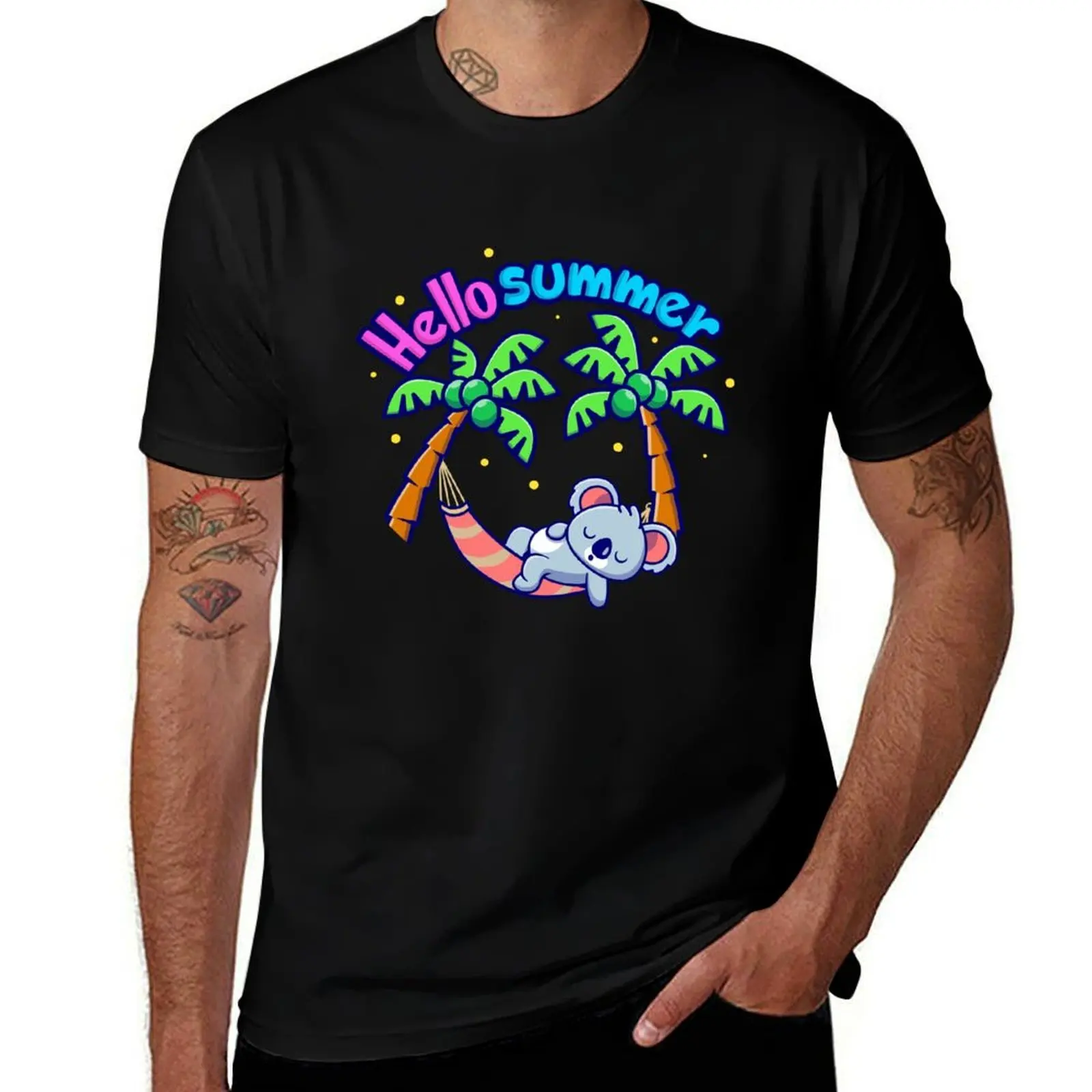 Fun summer hammock I palm tree koala I vacations T-Shirt Everyday Wear Basic Short Sleeve Top T-Shirt