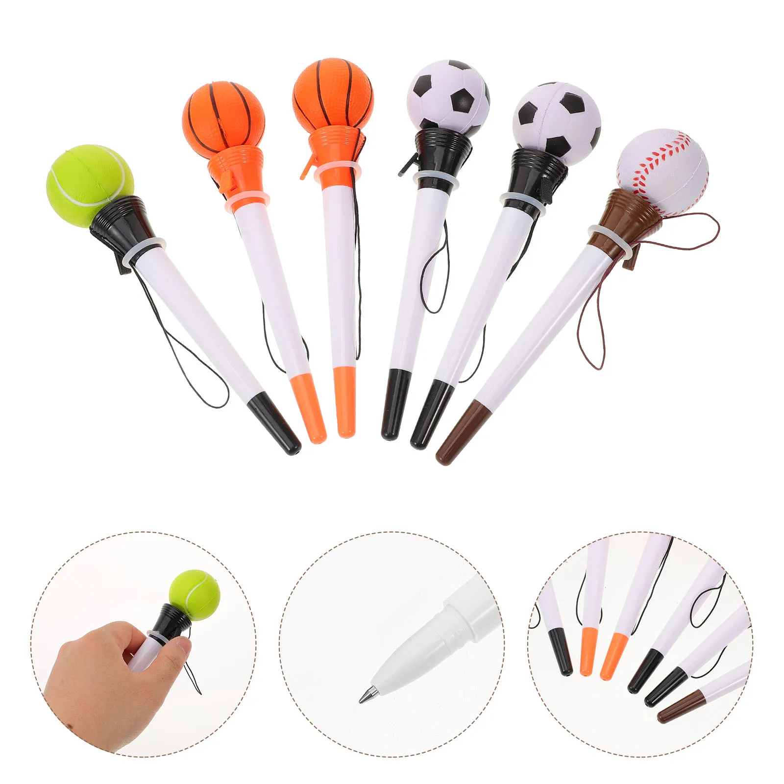 

6 PCS Bouncing Pen Creative Shape Ball Point Novelty Office Stationery Sports Themed Ballpoint Holder Is Stupid Student