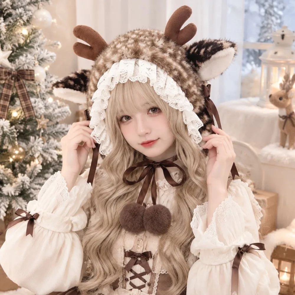 Thick Deer Pattern Faux Fur Hat Leg Cover Faux Mink Fur Cross-tie Scarf Luxury Thermal Washable Mink Fur Fake Collar Christmas
