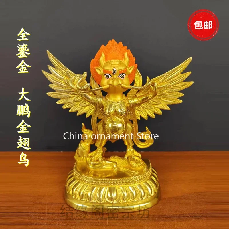 Nepal Tibetan Tantra pure copper gilt gold-winged Dapeng bird Buddha statue Sakyamuni Protector Joan bird Garuda bird