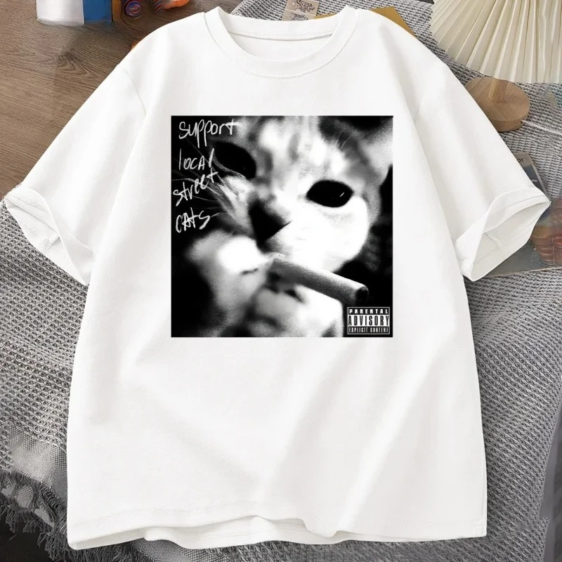 

Camiseta con gráfico Vintage de gato divertido para mujer camiseta transpirable con cuello redondo Vintage de verano camiseta