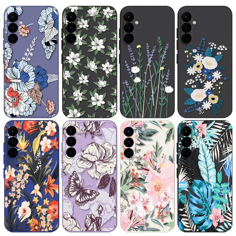 Luxury Lavender Flower Plants Case For Samsung Galaxy S24 S23 S22 Ultra S21 S20 FE A15 A25 A35 A55 A52 A53 A54 5G Silicone Cover