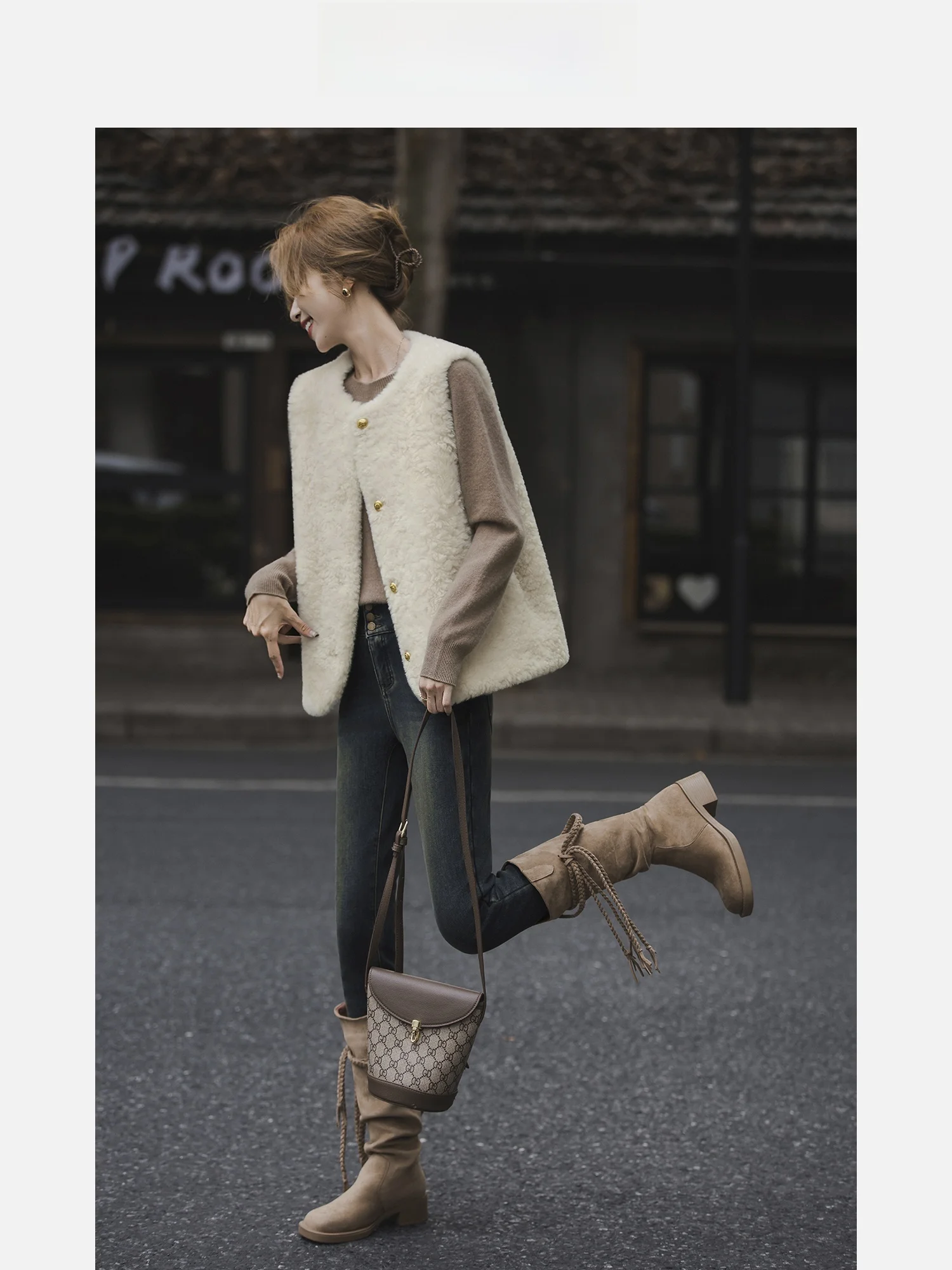 

Thiened round Ne Women's Vest Outerwear Faionable White Cute Layered Wear Commute Sle ort Length Color