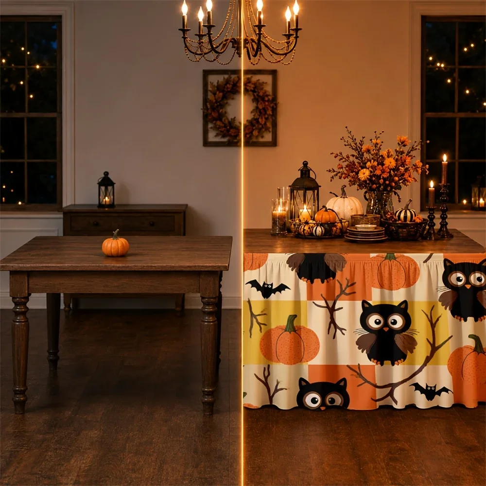 Tablecloth pumpkin, owl, bat, autumn, Halloween partyxzj