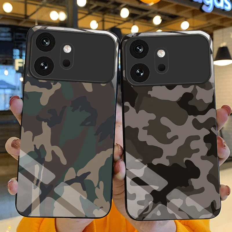 Hard Tempered Glass Case For Honor 600 Pro 600 Lite Protective Cover Camouflage Back Shell Fundas