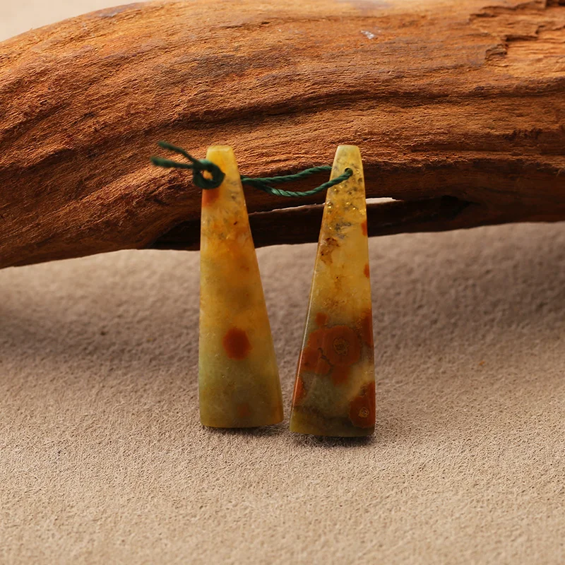Natural Elongated triangular Ocean Jasper Earrings Beads for Jewelry Making, Handmade Natural stones beads 35*10*4mm 4.1g