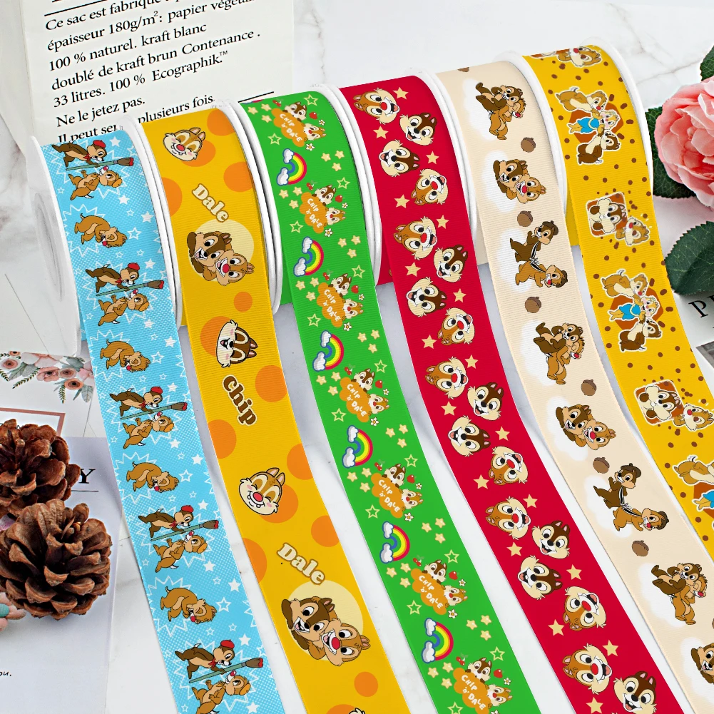 Disney Cartoon Chip and Dale Pattern Printed Grosgrain Ribbon for Cheer Bows DIY Girl Headwear Hair Bows 10yards Satin Ribbon