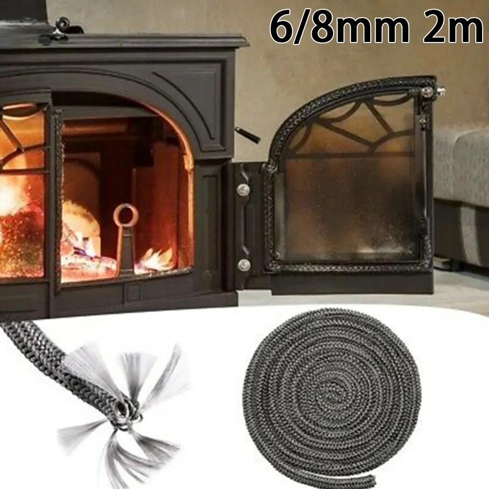 6/8mm Stove Fireplace Cord Fire Sealing Rope Fire Resistance Stove Seal Gasket 2m Fiberglass High Temperature Sealing Rope