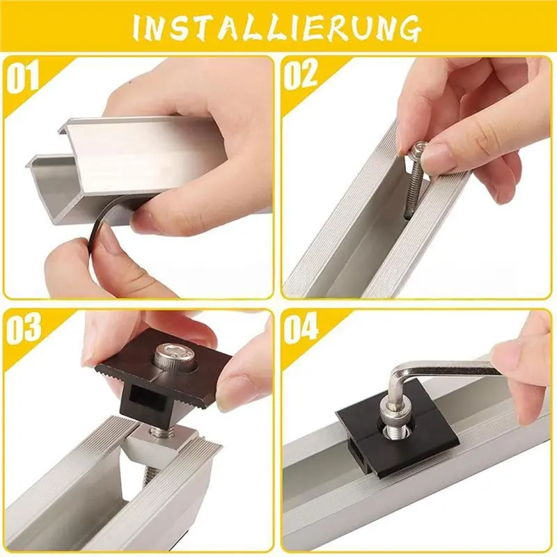 RMWIN-Solar Panel Mounting Set-Complete 120Mm U-Rail Solar Mounting Kit Side And Mid Clamps Included