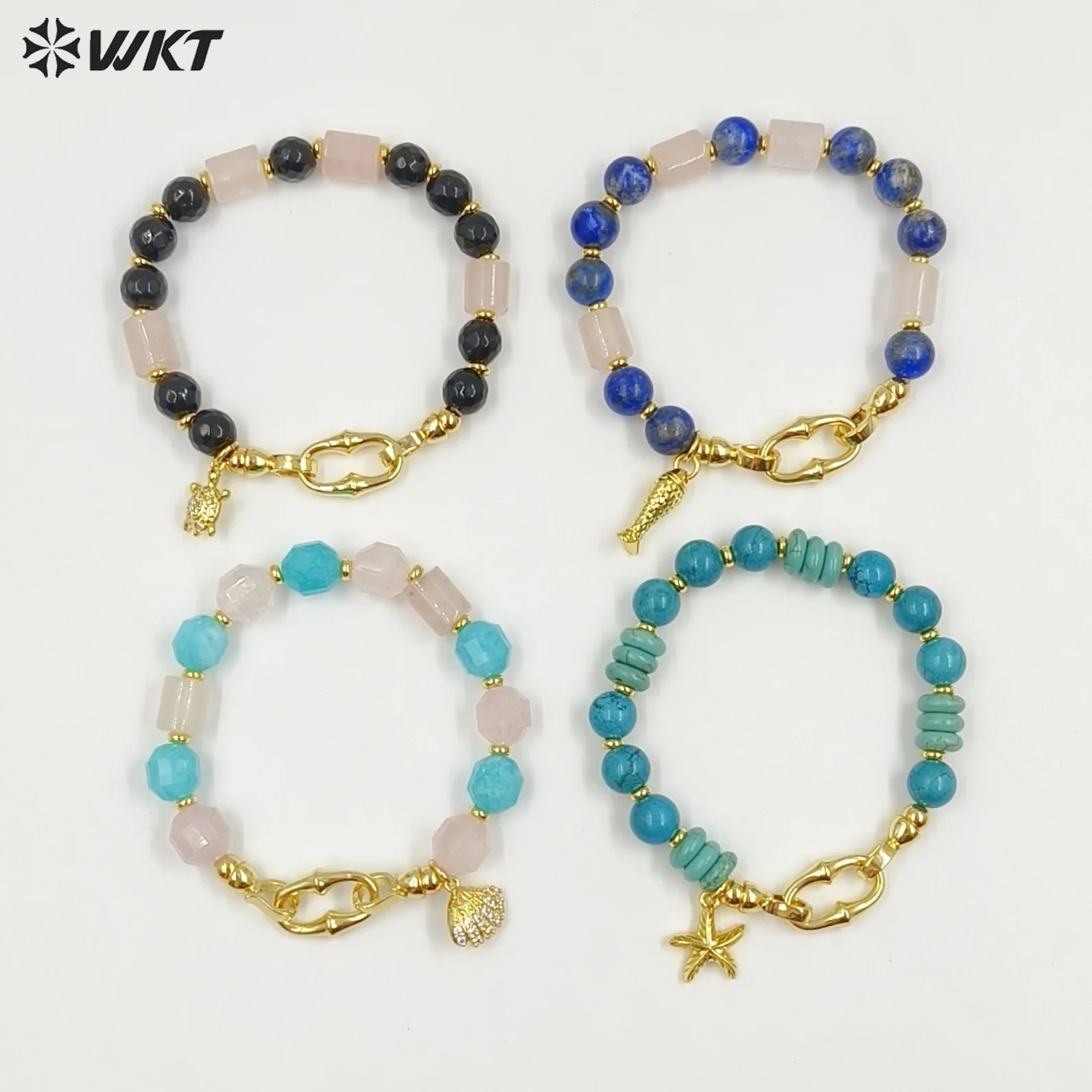 WT-B711 5PCS High Quality Gemstone 7inch Special Bracelet With 18k Real Gold Plated For Friends Special Jewelry