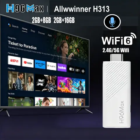 H96 MAX Android TV Stick Allwinner H313 with 2.4G Wifi 5G Wifi6 Dual Brand 8GB 16GB 4K 3D HDR Goole Voice Remote DC 5V 2A