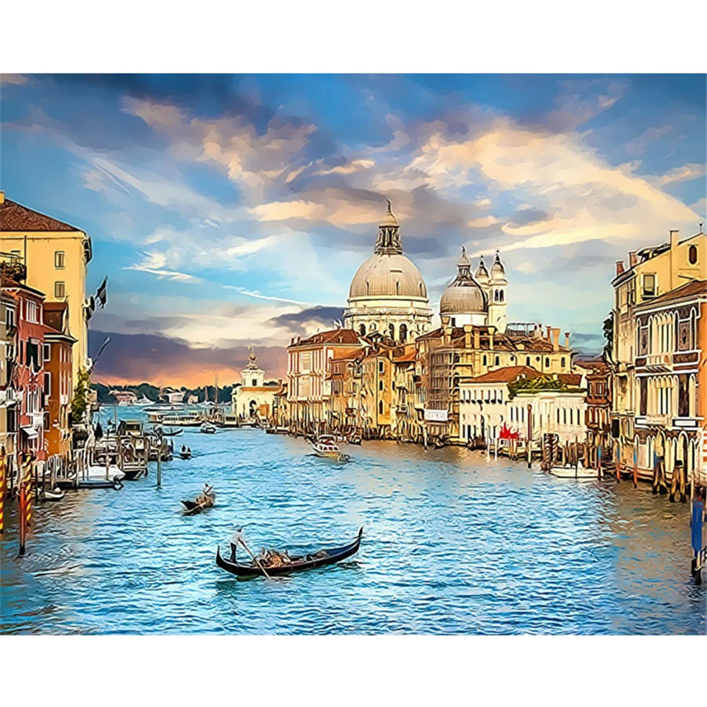 Landscape Seaside Town DIY Embroidery 11CT Cross Stitch Kits Craft Needlework Set Printed Canvas Cotton Thread Home      Design