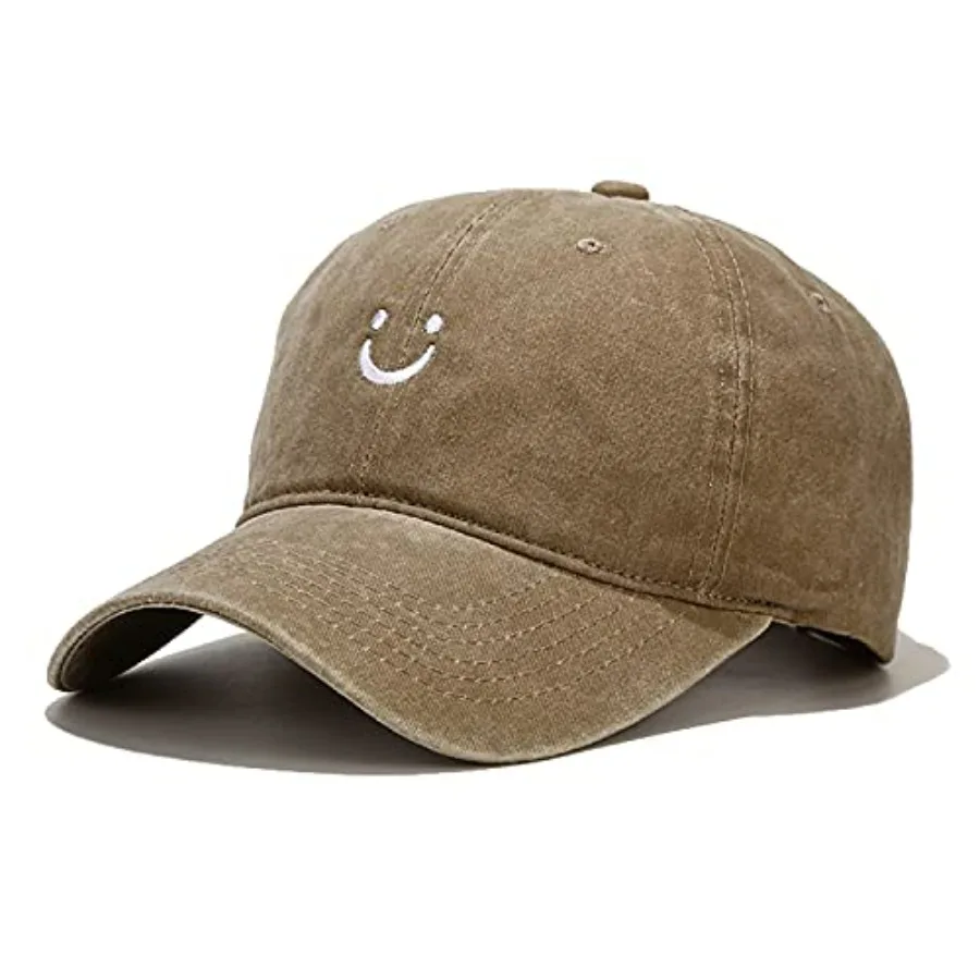 

Smile Face Baseball Cap Vintage Distressed Low Profile Unstructured Cotton Dad Hat Adjustable for Women Men