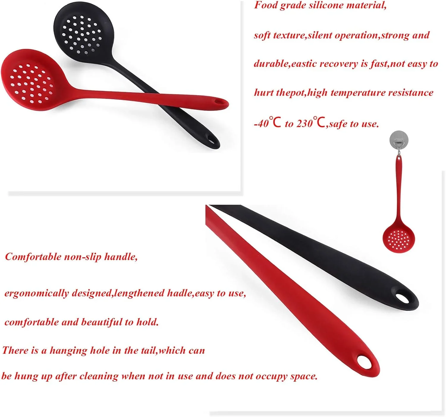 Silikon-Skimmer-Löffel, antihaftbeschichtet, zum Kochen, Schlitz, Sieb, Löffel, Skimmer-Sieb, Küchenspüle, Schöpfkelle, Sieb, Silikonfilter