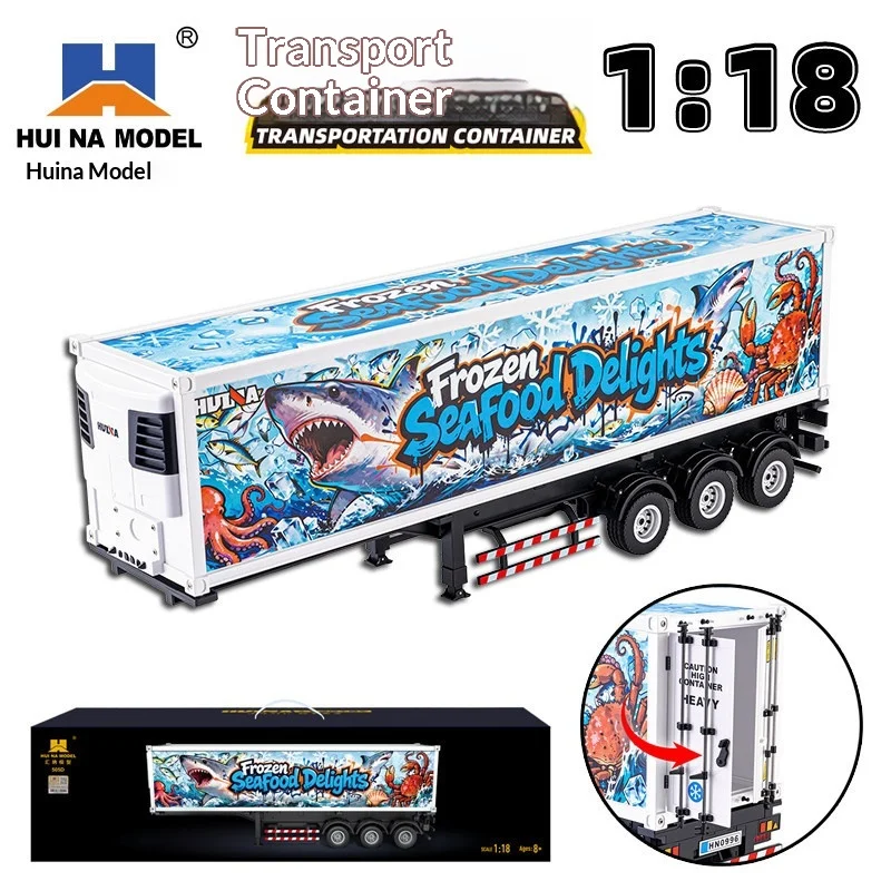 Image of Hui Na 1:18 Maßstab Container-LKW-Modell, Kühlanhänger für Meeresfrüchte, für 770s Traktor-LKW, Ausstellungsstück, Sammlerstück, Geschenk