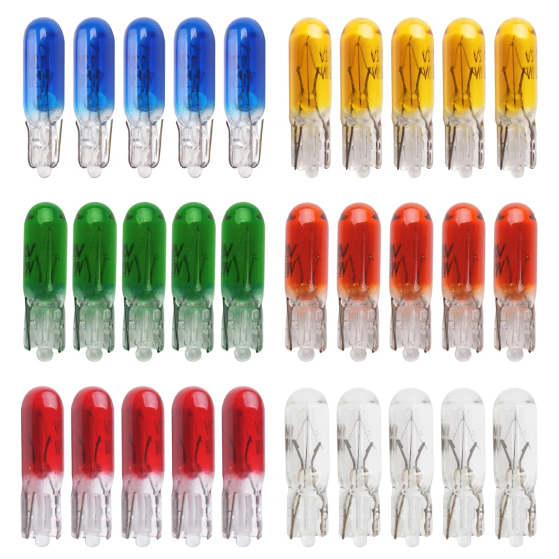 

10/20/30PCS T5 LED Auto Car Led Bulbs No Polarity Glass Light Bulb Dashboard Lamp Door License Plate Light White Red Green 12V