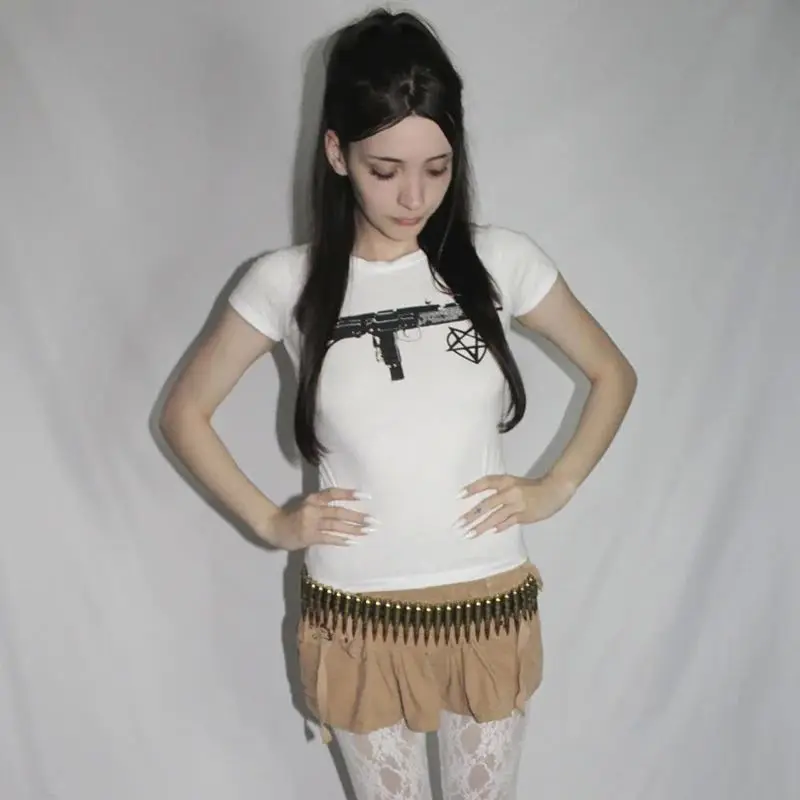 

Women's K 2024 Anime Girl T-irt Emo Goth Sle Casual Cotton Tee Streetwear Faion Ladies' aphic irt