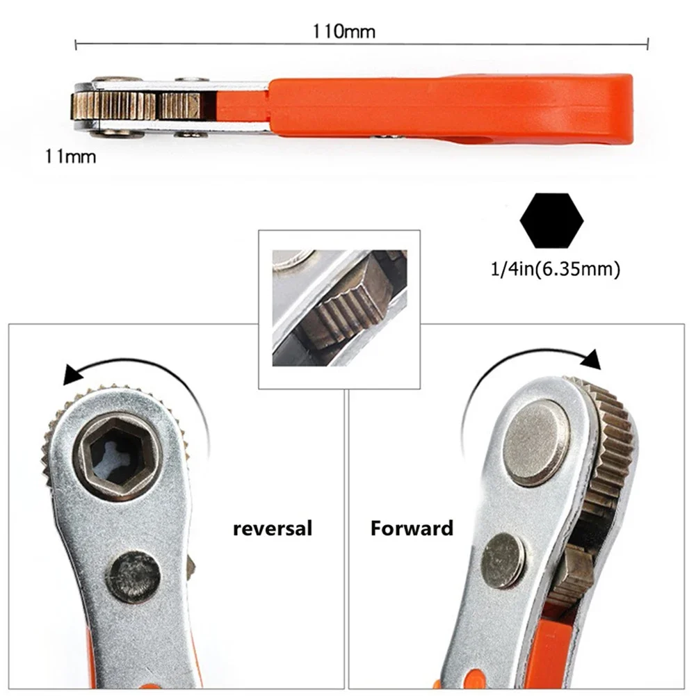 Automobile Cabinet Ratchet Wrench Screwdriver Set Socket Spanner Two-way 1/4 Inch 6.35mm Adjustment Batch Head