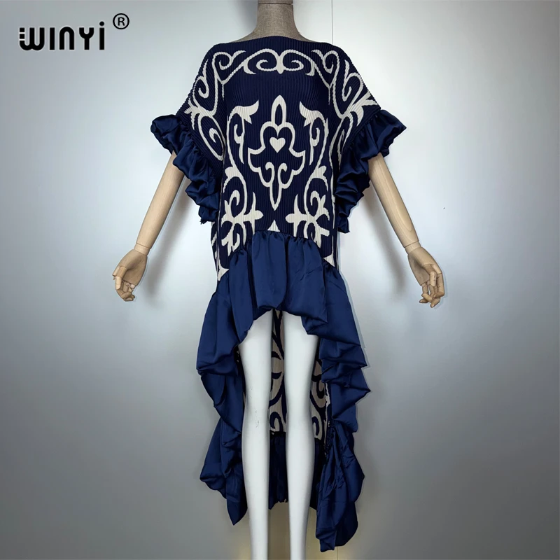 

WINYI Pleated Elastic boho loose dress sexy beach cover up kaftan abaya dubai luxury holiday evening dress abaya muslim woman