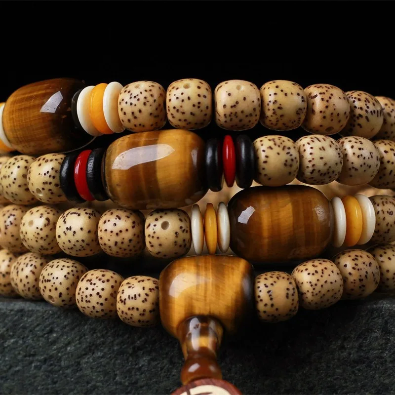 108 Beads Moon Star Bodhi Golden Seed Buddhist Prayer Beads Bracelet Necklace for Men Women Couples Gifts