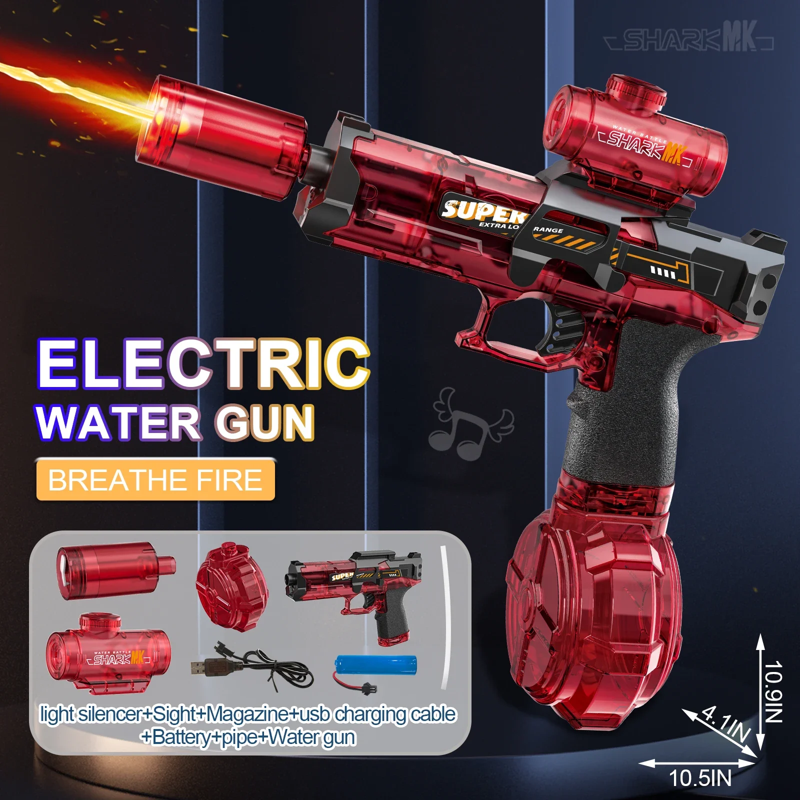 

New Electric Water Gun With light Sprays Flame Effect Continuously High-pressure High-speed Powerful Outdoor Water Gun Toys