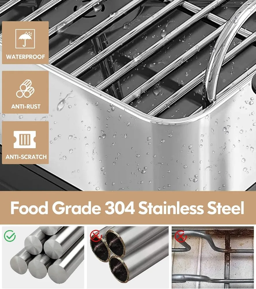 Romision Dish Rack and Drainboard Set, 304 Stainless Steel 2 Tier Large Dish Drying Rack with Swivel Spout