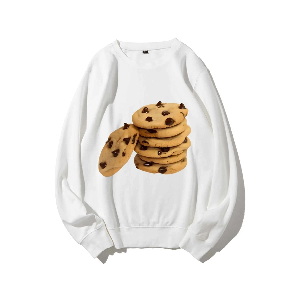 Sweat-shirt graphique Y2K, pile de pépites de chocolat imprimées, tissu doux savoureux et réconfortant pour un look décontracté aux dents sucrées