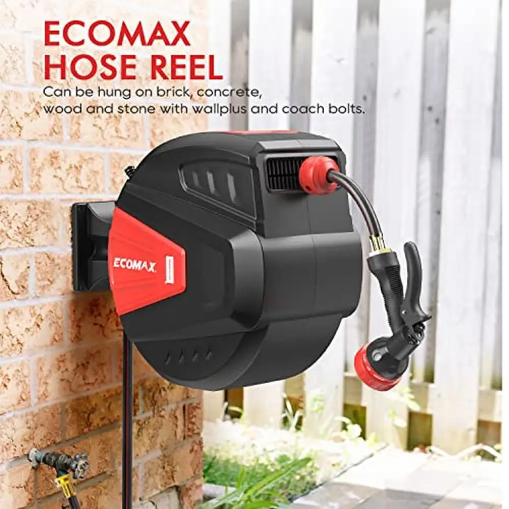 Retractable Garden Hose Reel Storage 100ft Lockable System 9 Patterns Spray Adjustable PVC Material Safe Slow Return Wall